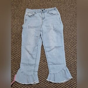 Earl Jean Womens Denim Ruffle Flounce Hem Chopped White Wash Jeans 12